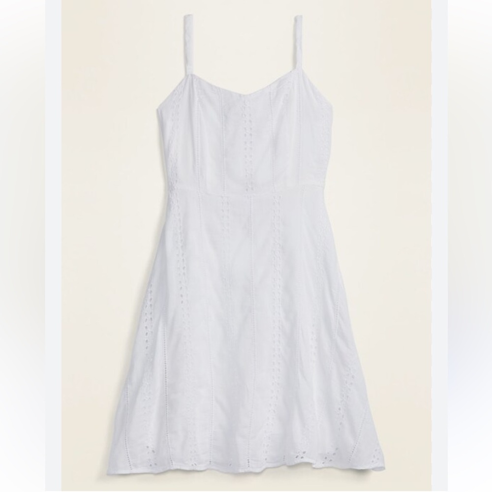 Women's White Floral Embroidered Strappy Sundress